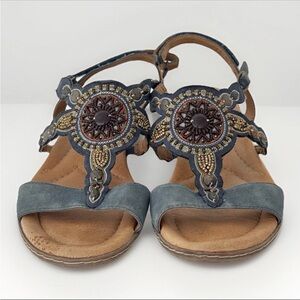 EARTH Women’s Suede Sandals Size 8.5  Sunbeam Moroccan Blue  Comfort Boho Resort